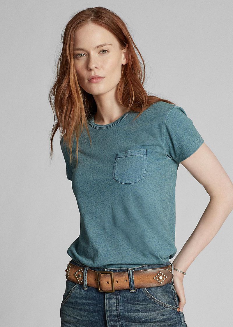 Camiseta RRL Mujer Indigo Cotton Pocket Chile Azules TMYCA-5647